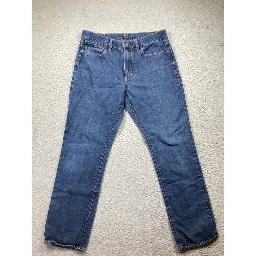 J Crew Jeans Mens 33x32‎ (32x30) Blue The Bleecker Straight Medium Wash Denim